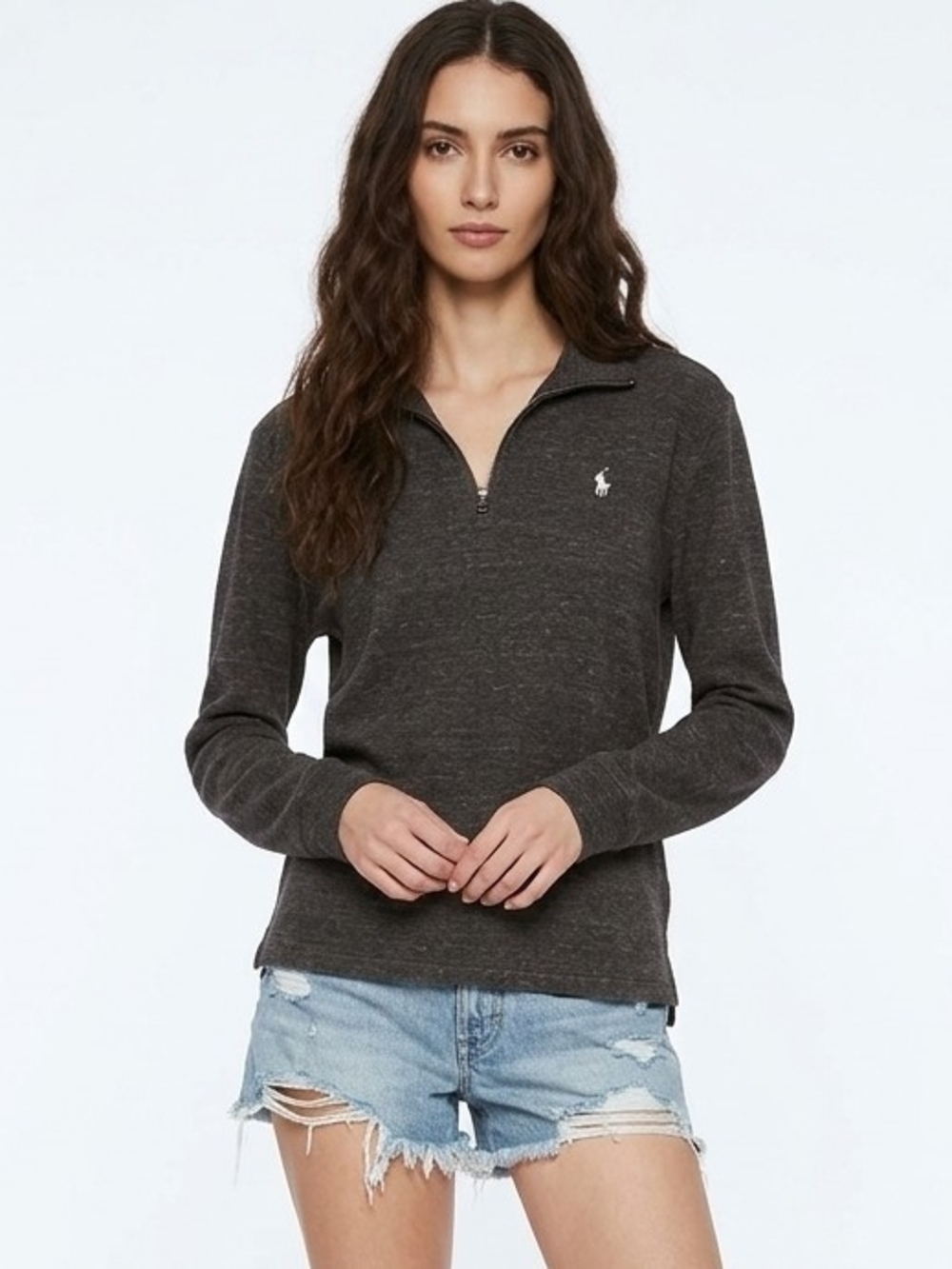 Vintage Polo by Ralph Lauren Quarter-Zip Pullover Henley Top In Marled Brown - M